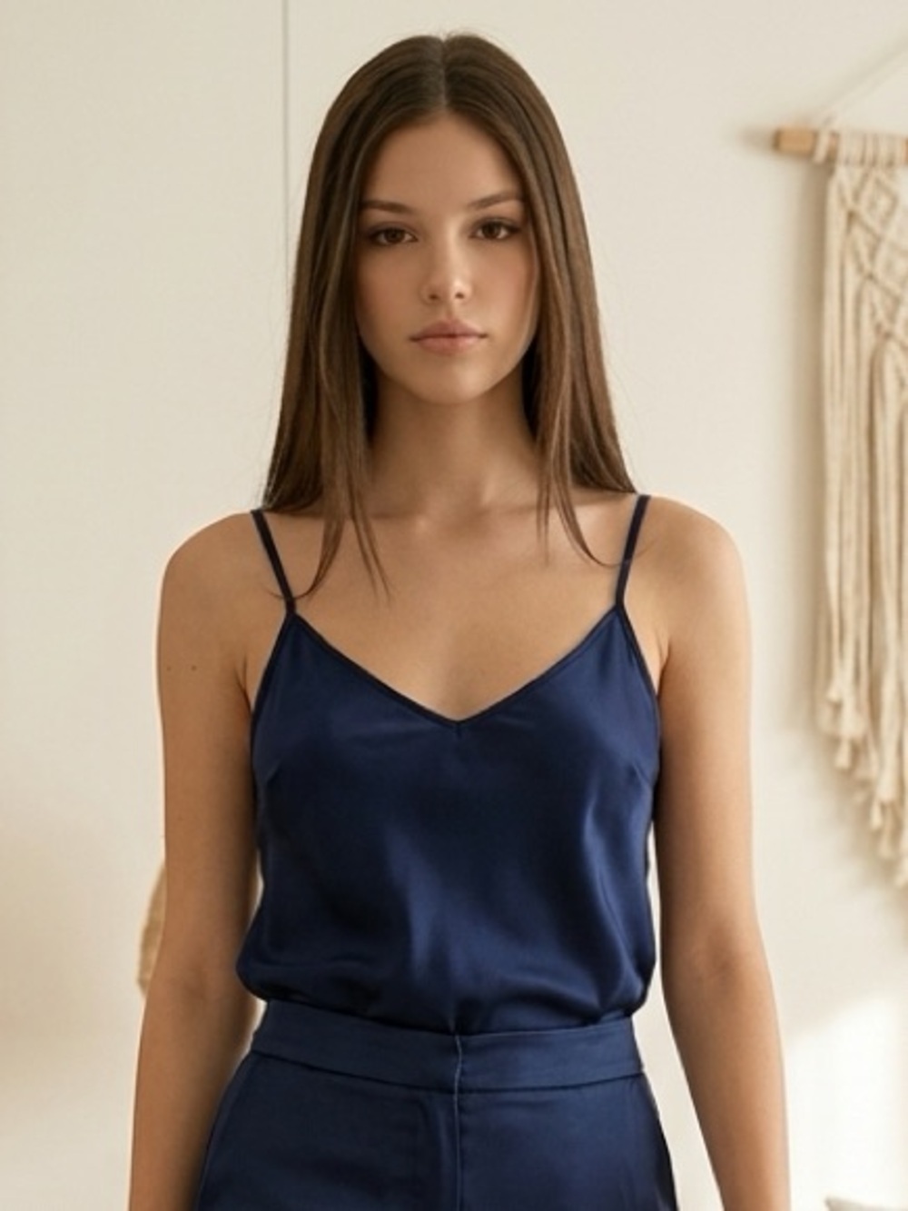 NWT Ettitude Women’s Olive Navy Blue Sateen Cami Adjustable Strap Bamboo - M - Picture 1 of 11